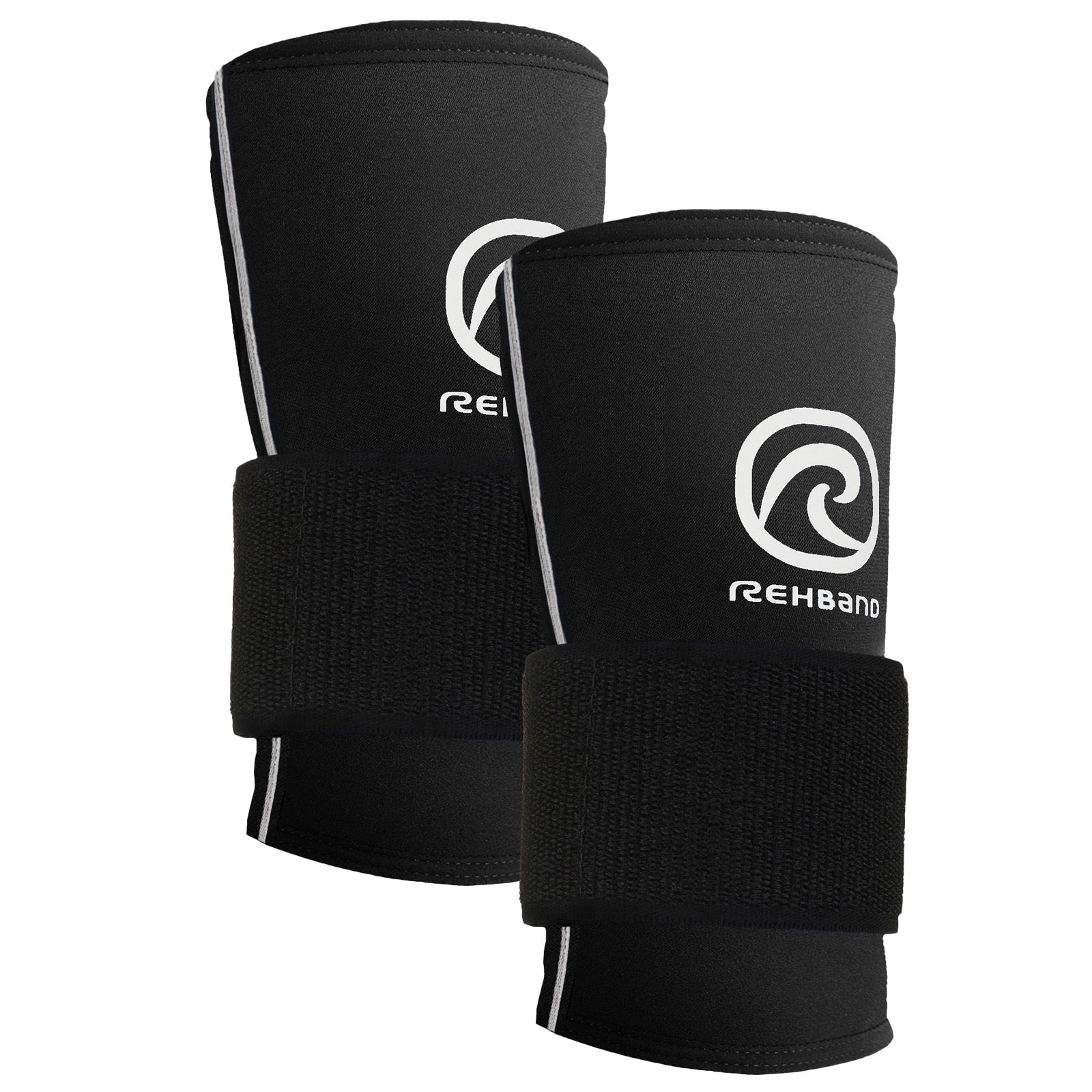 Two black wrist supports with a white Rehband logo at the top and an adjuster