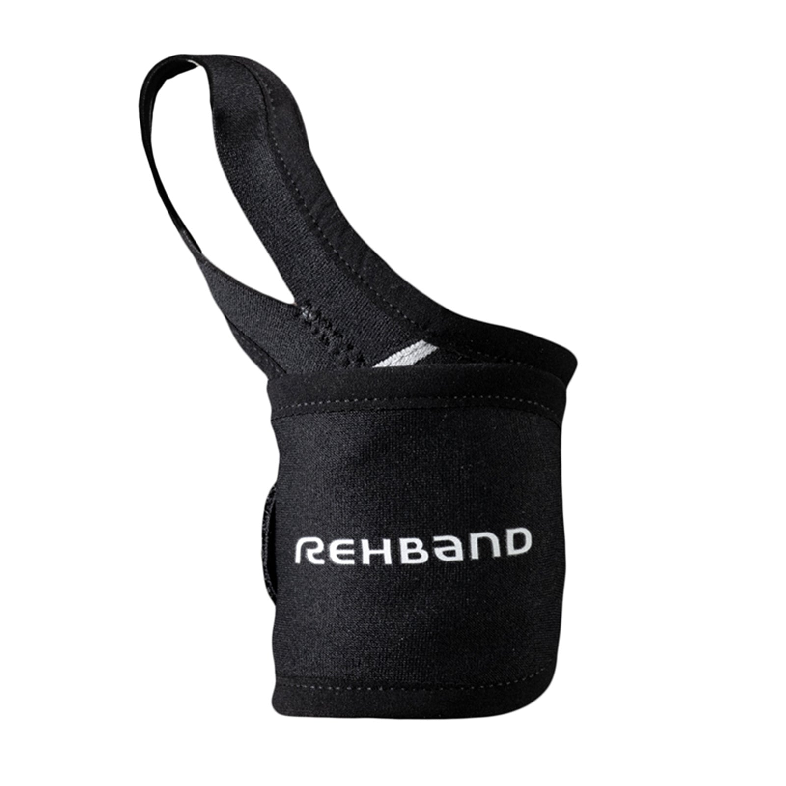 A black wrist & thumb support with a white Rehband lettering in the center