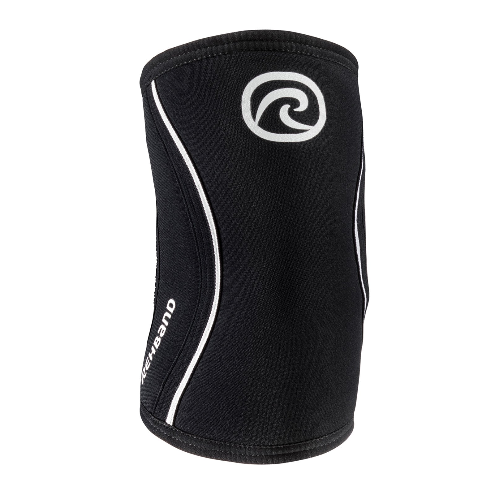 Black elbow sleeve with a white Rehband logo at the top and lettering at the side
