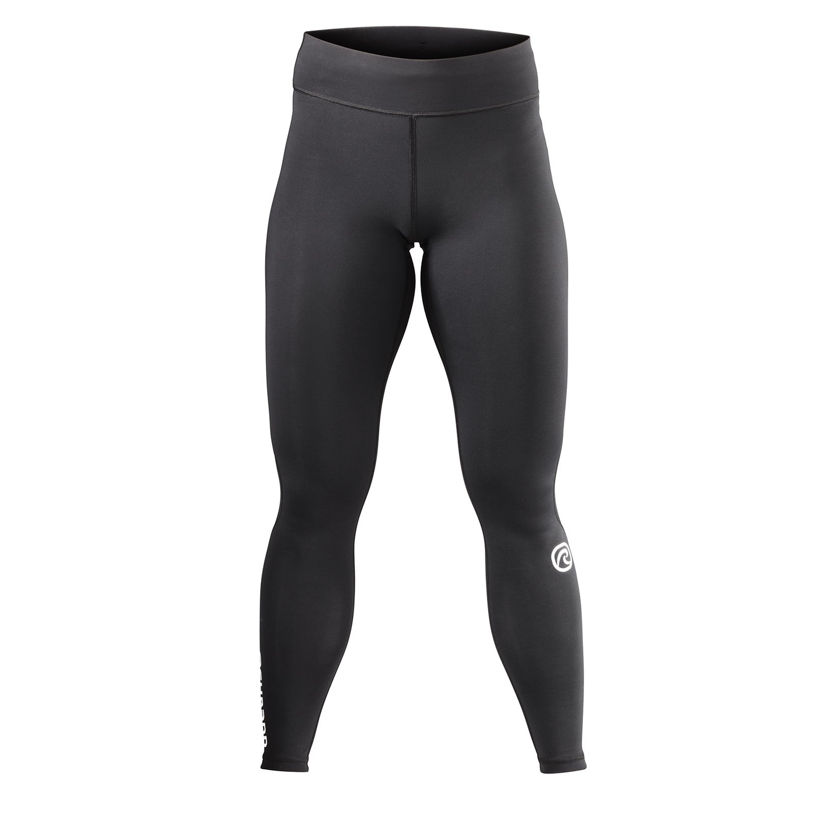 A black compression tight for men with a white Rehband lettering and logo on the sides