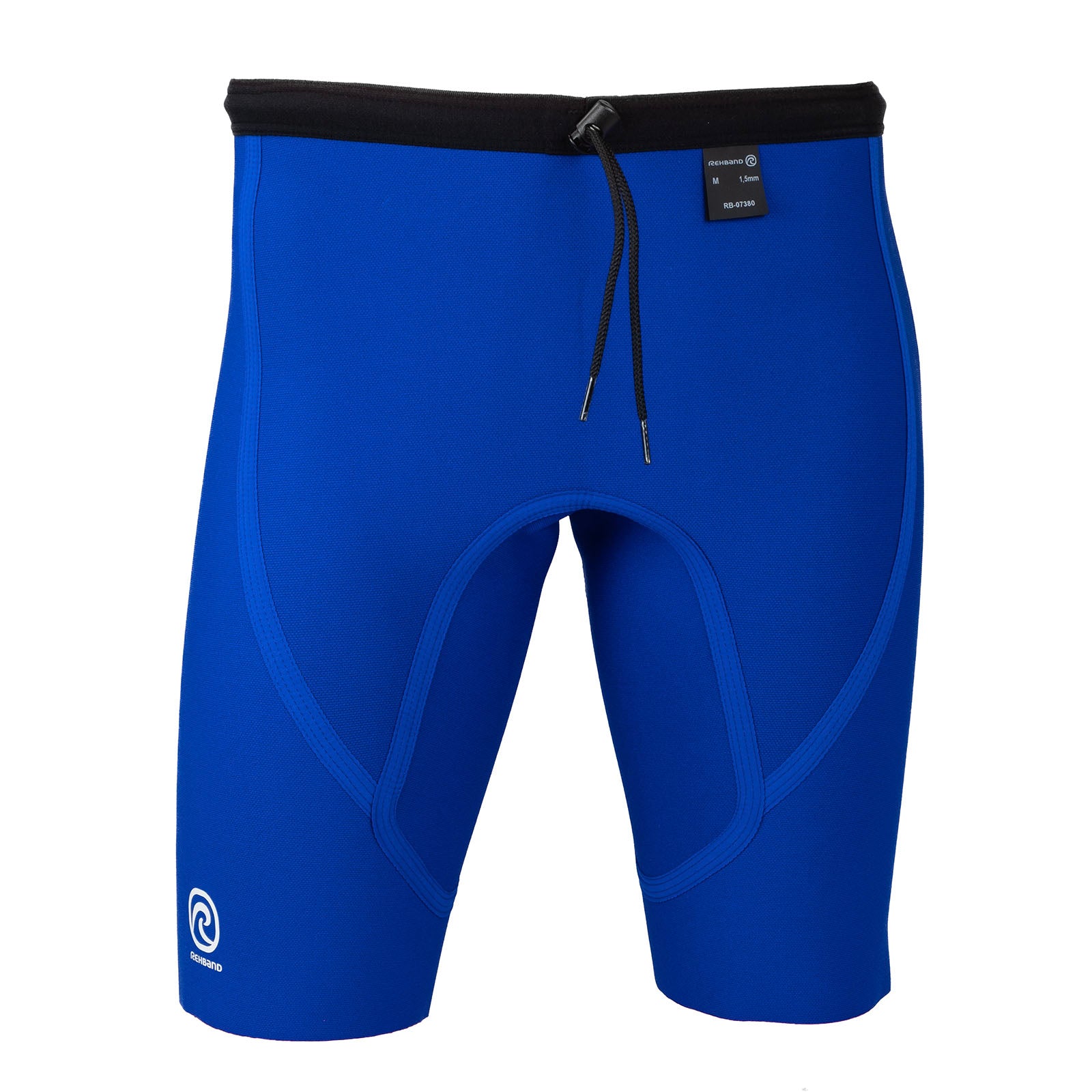 A blue thermal lifing shorts with a white Rehband logo