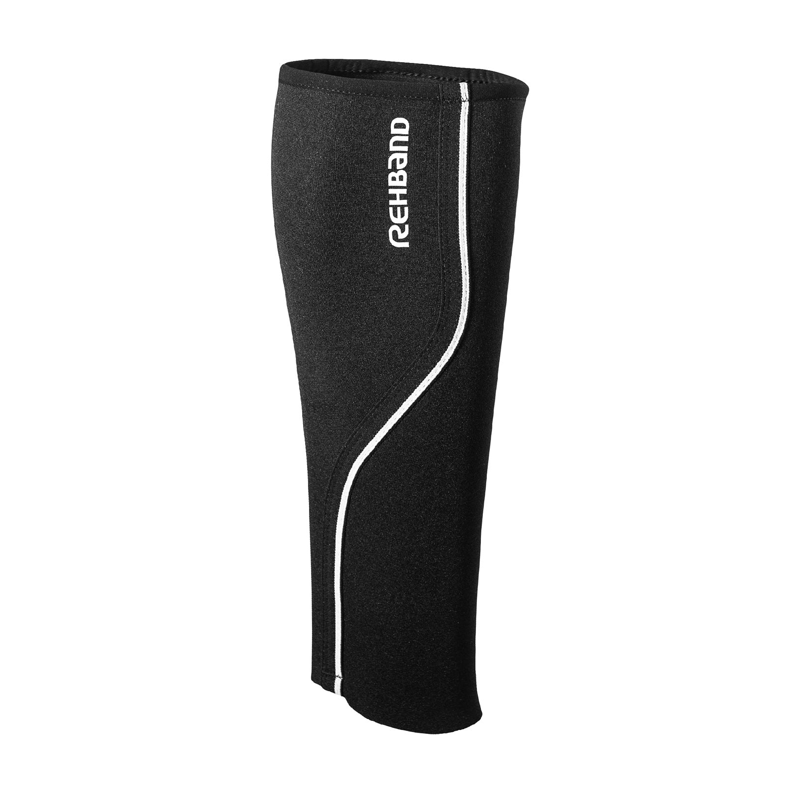 A black shin & calf sleeve with a white Rehband lettering at the side